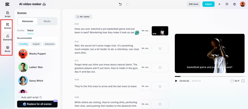 Exporting the generated video based on the brainstorming script with CapCut AI