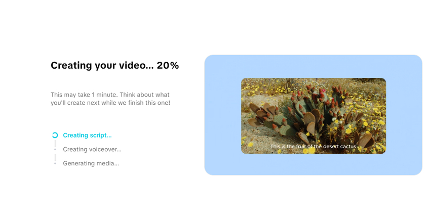Generating script, voiceover, and media for the instant AI video