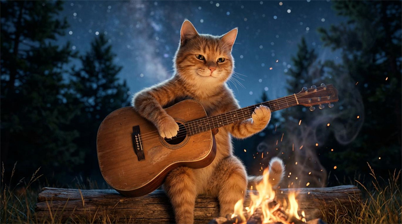 Cat playing guitar video AI
