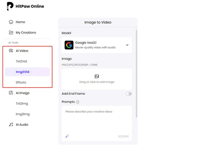 HitPaw Online Video Generator upload