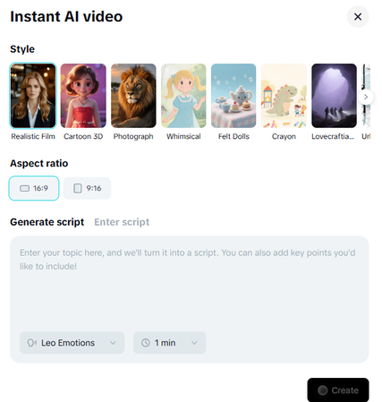 Instant video creation in the CapCut AI video generator online
