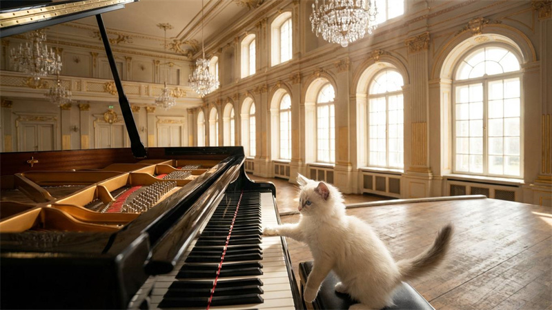 Cat playing piano AI video