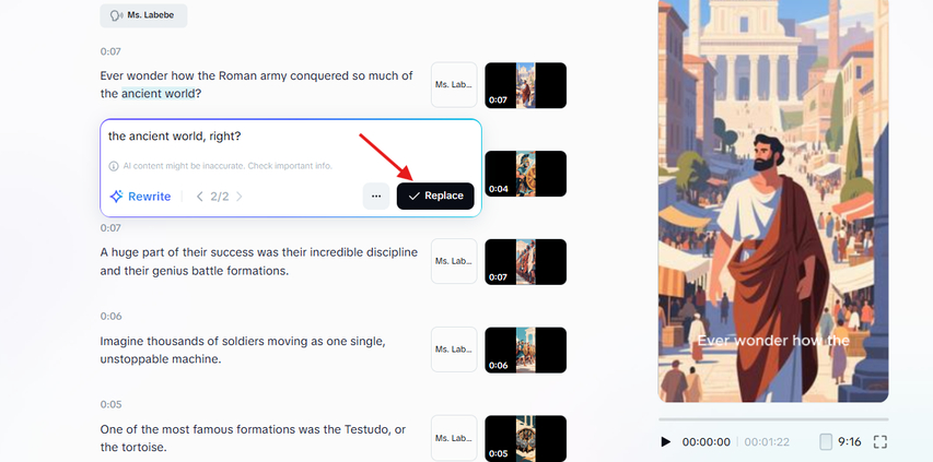 Replacing the script for the AI video