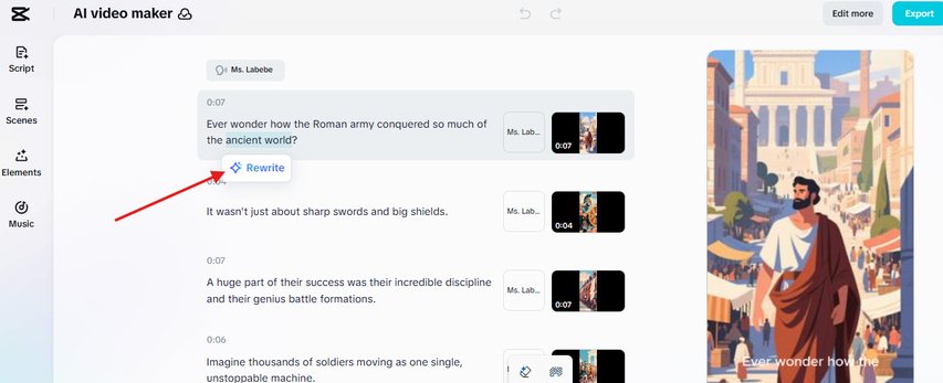 Rewriting the script for the AI video