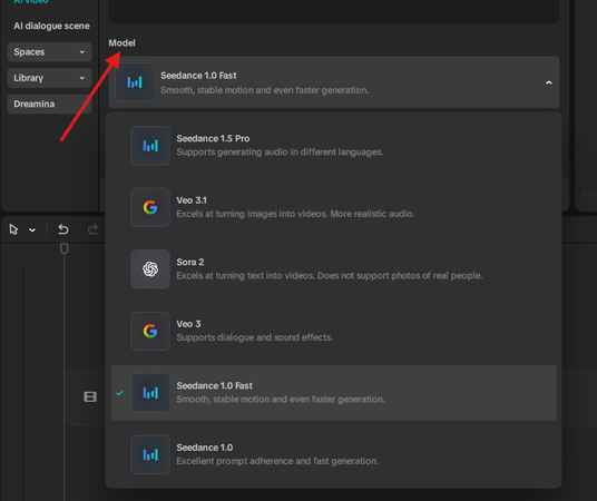 Selecting a model to generate an AI video