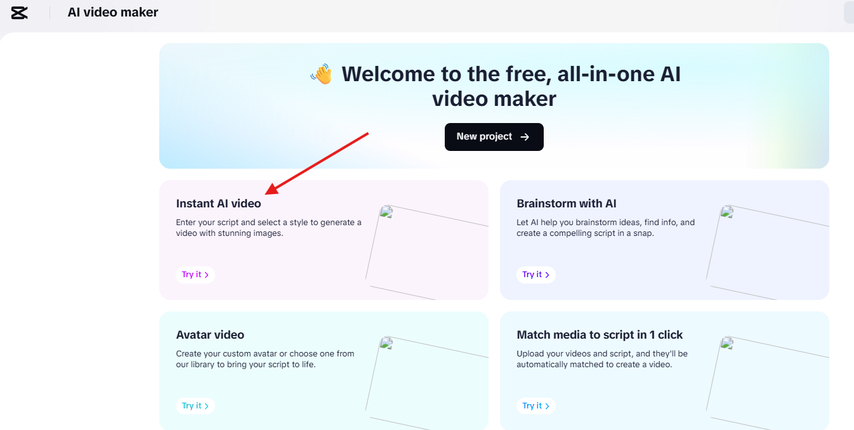 Selecting Instant AI video