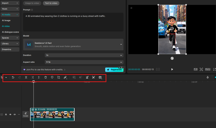 Split, trim, and crop features in CapCut Text to Video AI