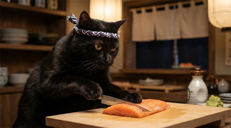 Sushi cat cook video AI