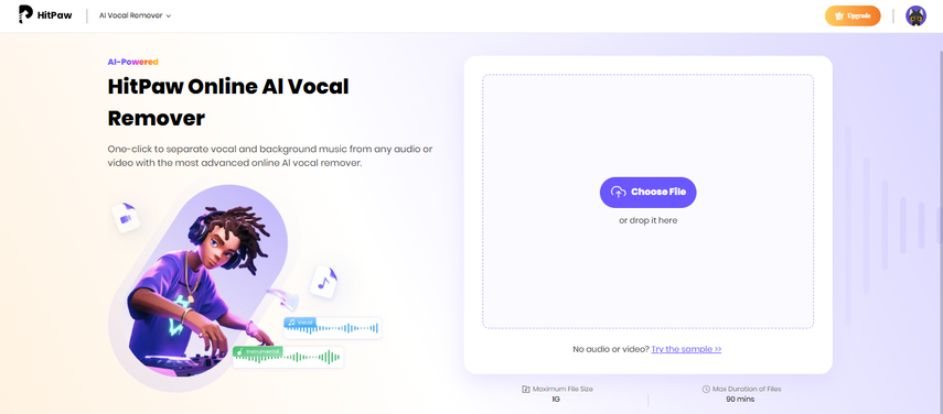 hitpaw online ai vocal remover’s interface