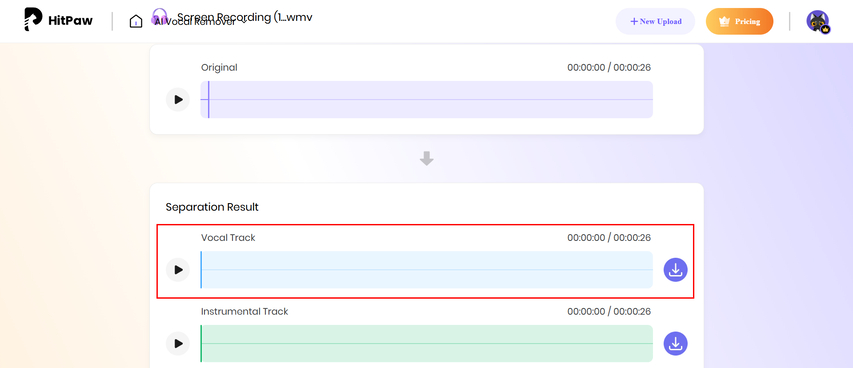 preview the processed audio