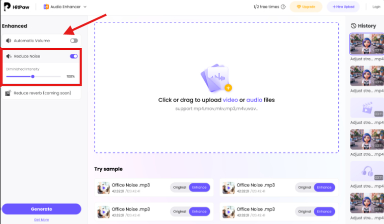 Enhancing sound quality in HitPaw Online Audio Enhancer