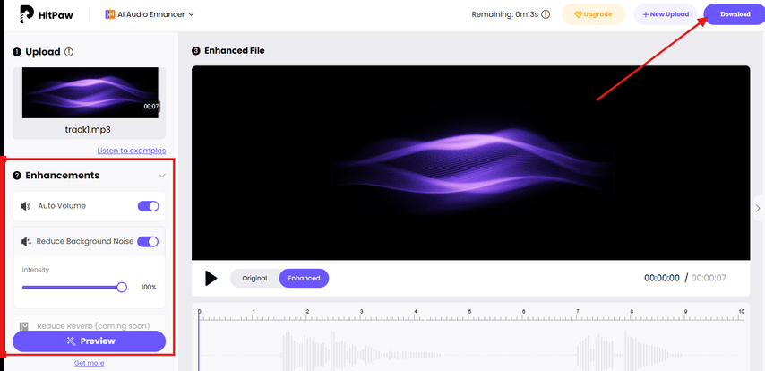 Improving audio quality in HitPaw Online Audio Enhancer