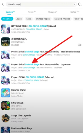 Searching the Project Sekai game on Android