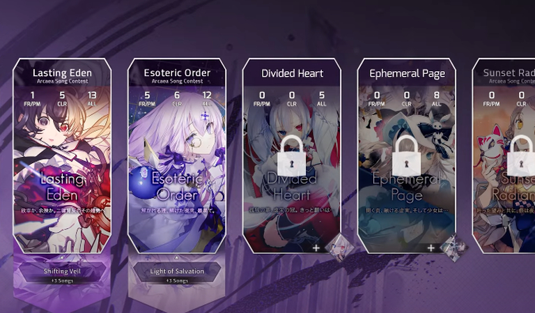 Selecting tracks in Arcaea