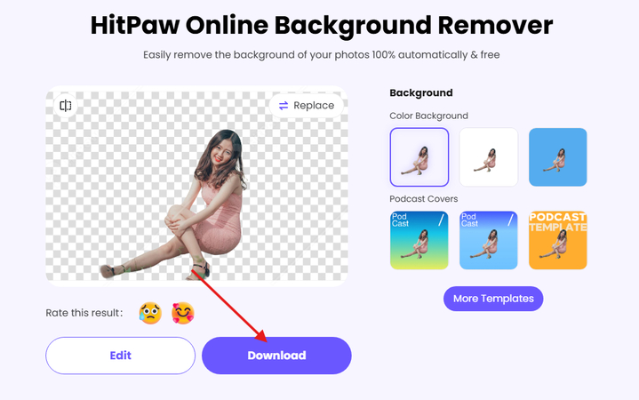 Downloading the removed background image in HitPaw