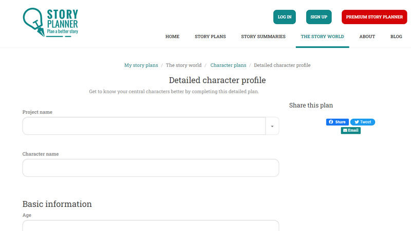 character profile sheet