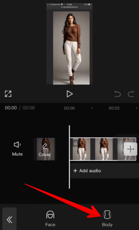 CapCut mobile app Body option