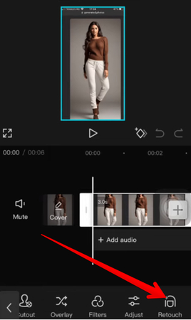 CapCut mobile app Retouch option