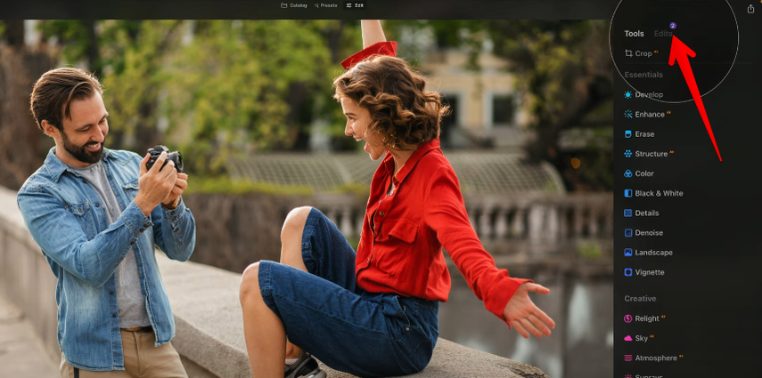 Edits tab in Luminar NEO