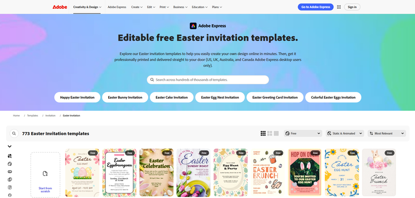 Adobe Express Easter Invitation Templates