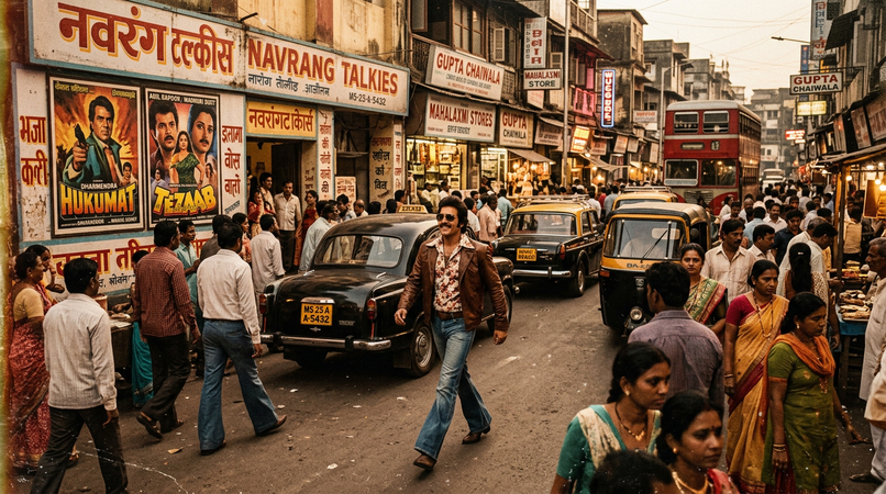 bollywood retro 80s street scene