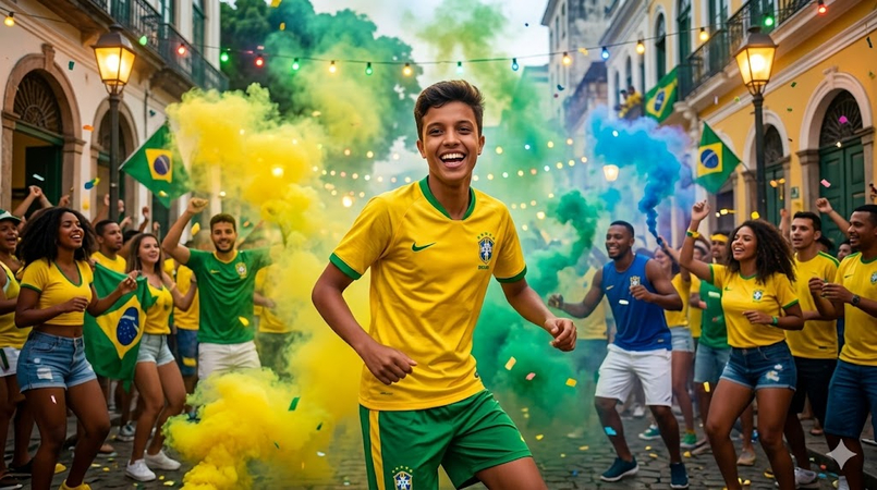 football fan celebrating on rio de janeiro streets