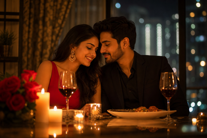 candlelight romantic dinner scene