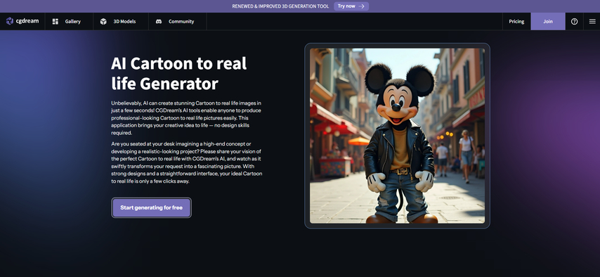CGDream AI Cartoon to real life Generator