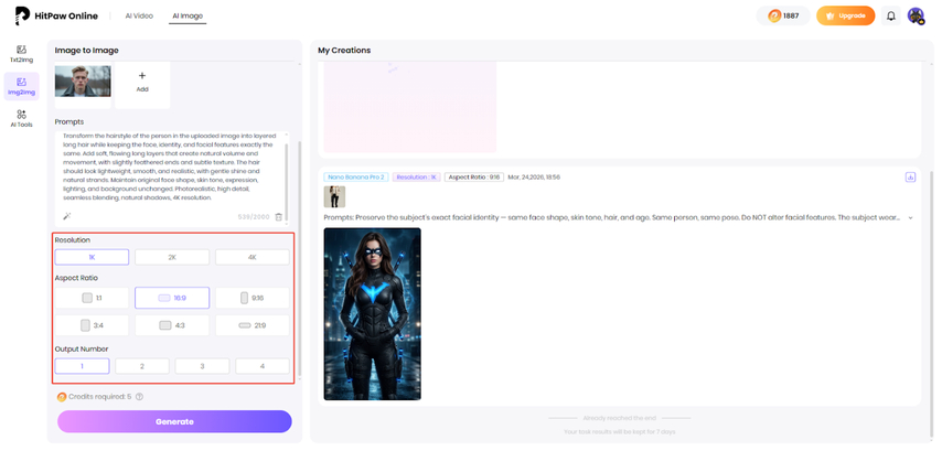 select resolution and generate hairstyle preview