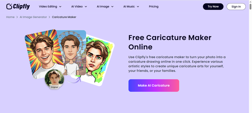 clipfly ai caricature generator