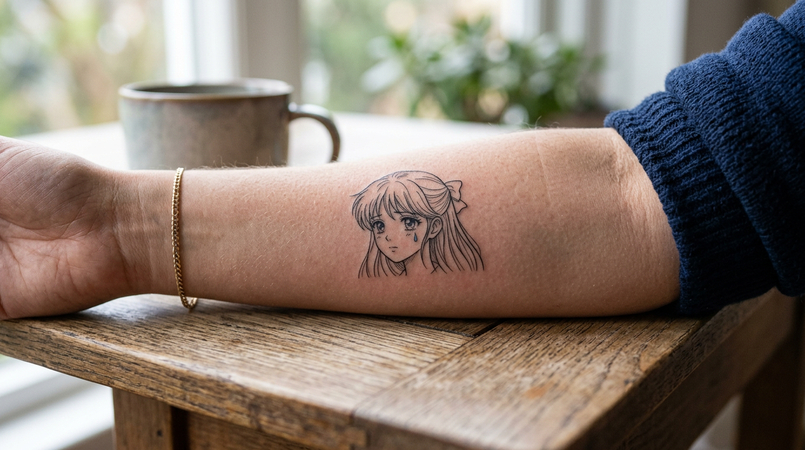 crying anime girl tattoo