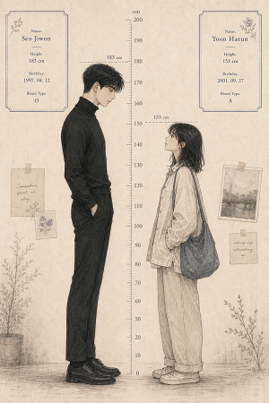 doodle style couple image with height difference