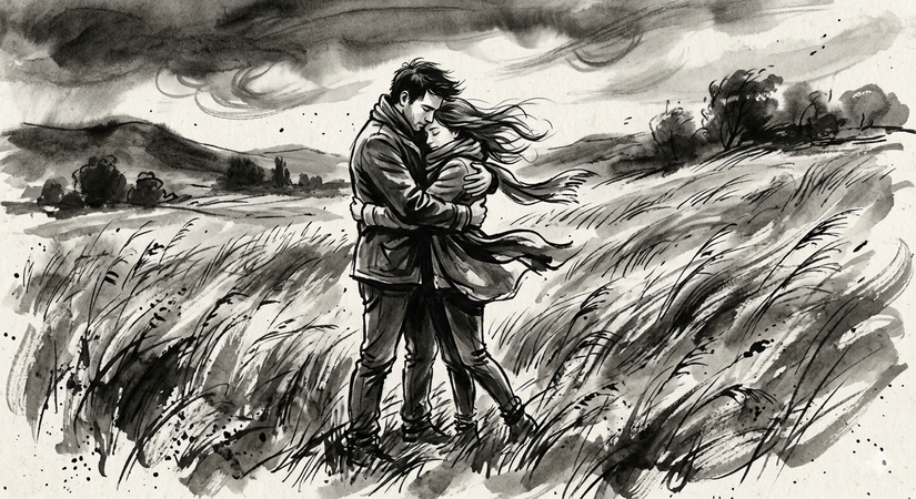 drawing of a couple hugging