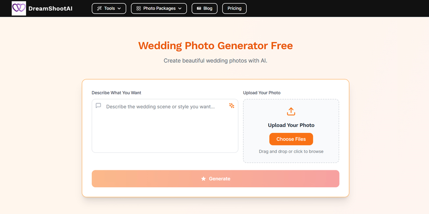 DreamShootAI wedding photo generator free