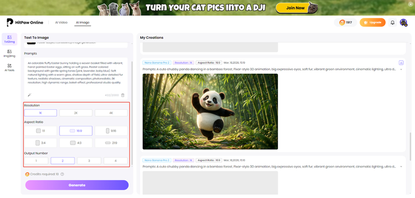 add prompt and adjust resolution and aspect ratio