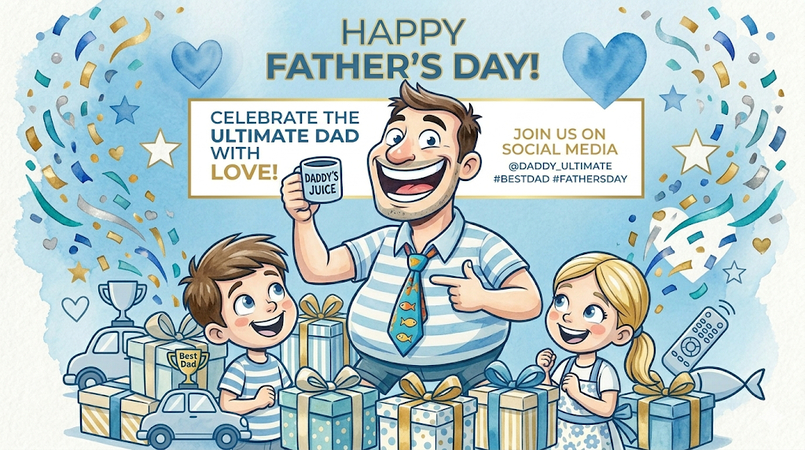 fathers day poster with confetti and gifts