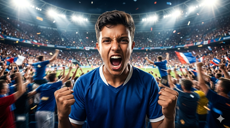 emotional football supporter reacting during match