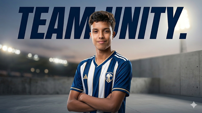 football fan poster wearing official team jersey