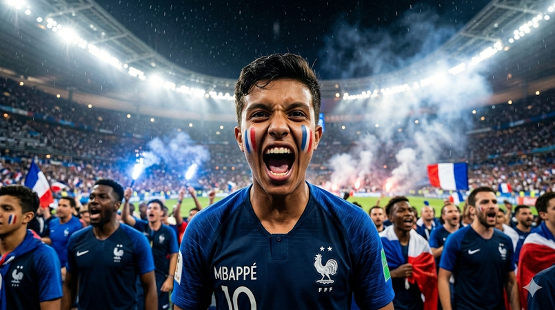 france football fan cheering during evening match