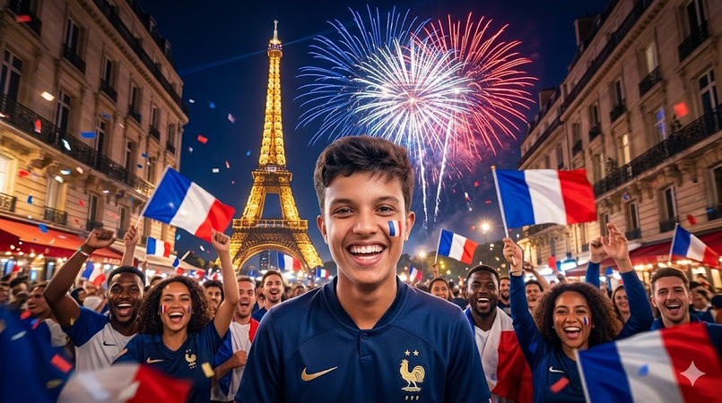 france football supporters celebrating in paris streets