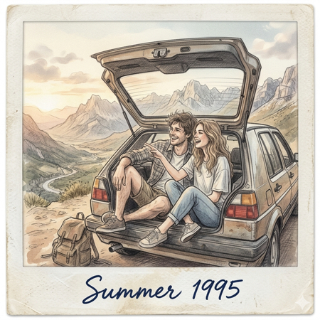 gemini polaroid drawing of couple