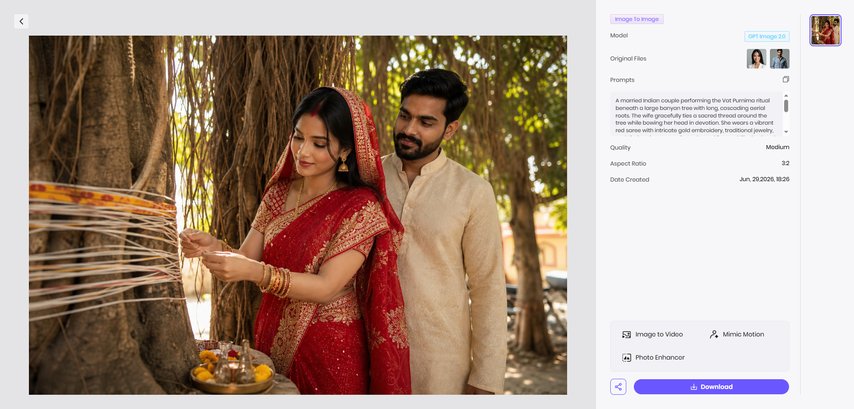 generate vat purnima ai couple photo with prompt