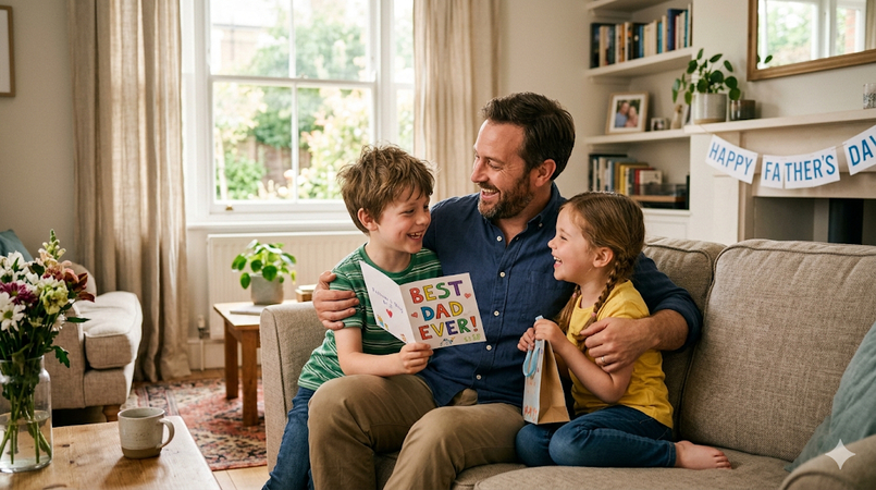 happy family celebrating fathers day at home