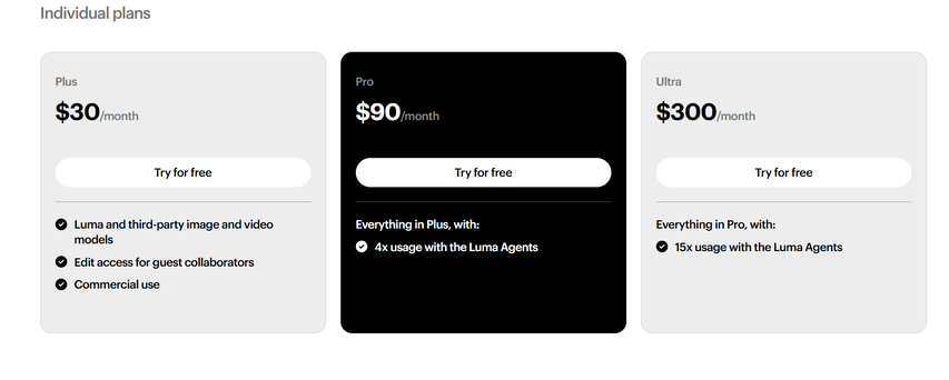 luma ai uni 1 pricing