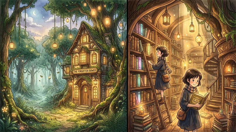 magical library in forest