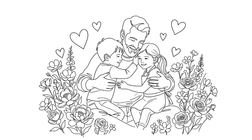 minimalist line art of father and child