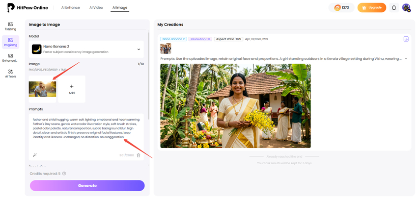 upload image and enter prompt in hitpaw ai