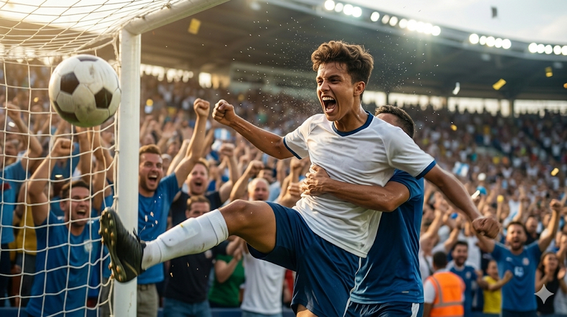 football player scoring decisive world cup goal