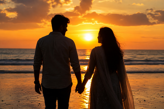 sunset beach silhouette romance