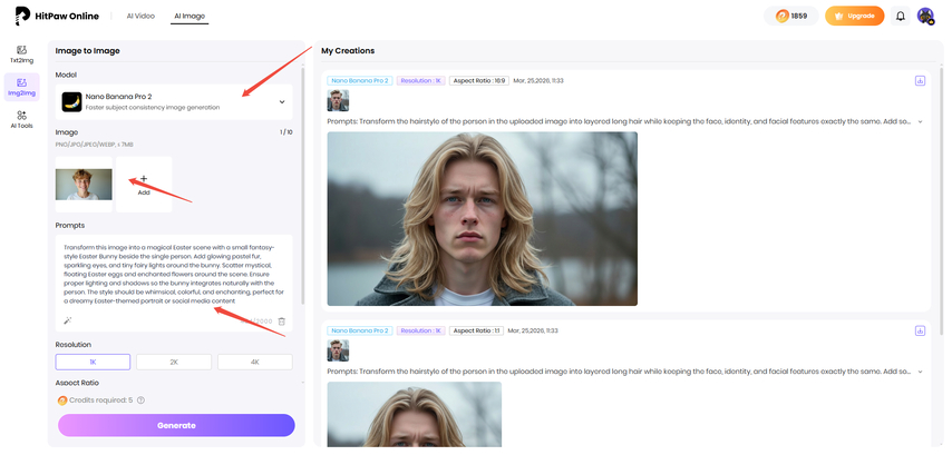 upload image and easter bunny prompt